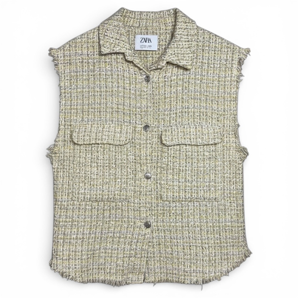 ZARA Kids Textured Tweed Vest Sleeveless Frayed Hem Girls Size 11 12‎